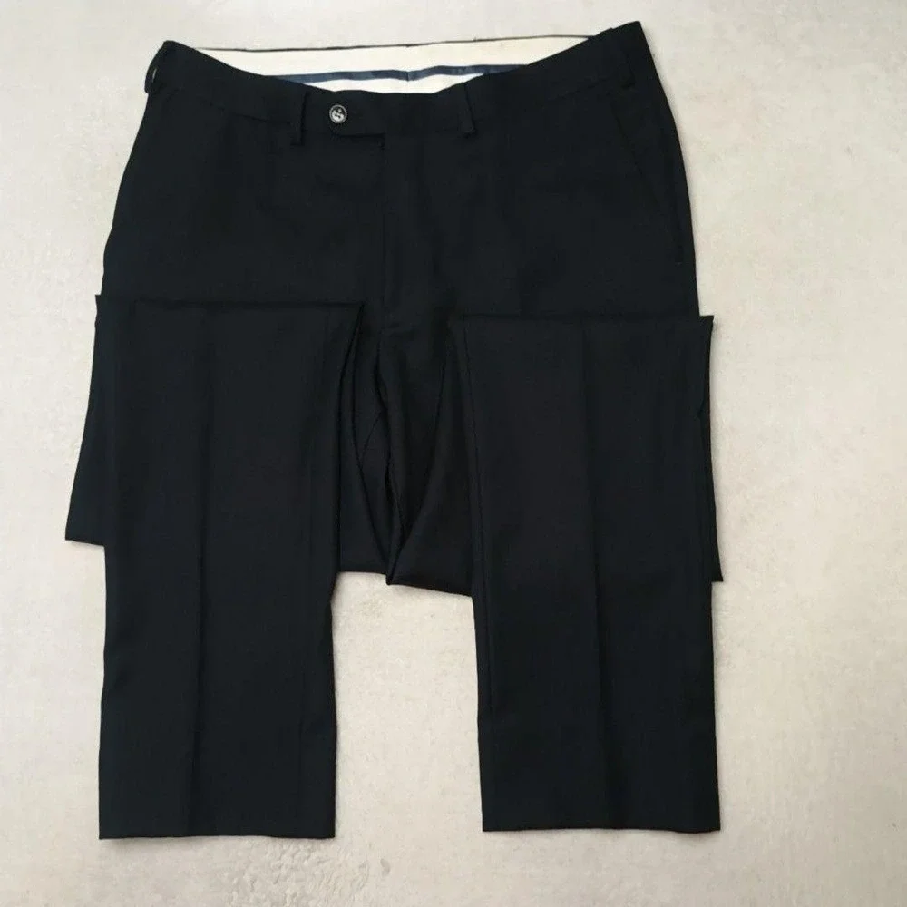 Suitsupply Pants Men 33x32 Black Slim Wool Lined Flat Front Dress Slacks Suit